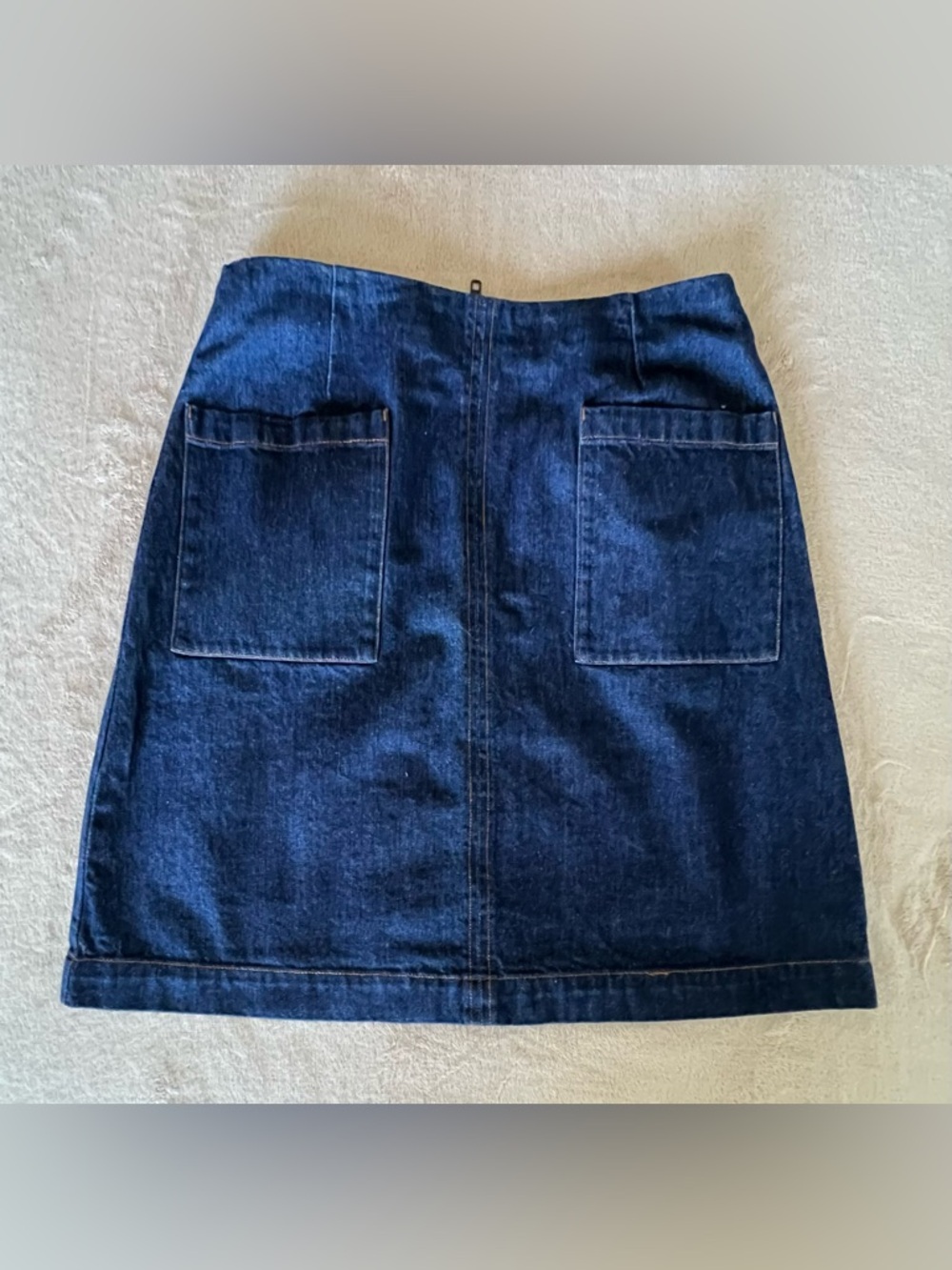 Boden Dark Blue Denim Mini Skirt with Front Patch Pockets